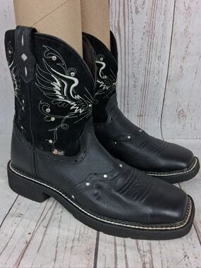 Justin Boots Gypsy Mandra Women's Size 10 B Black Wing Embroiderd